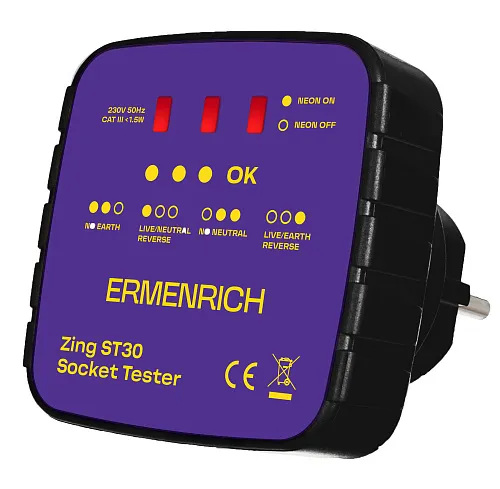 картинка Тестер за захранващи контакти Ermenrich Zing ST30