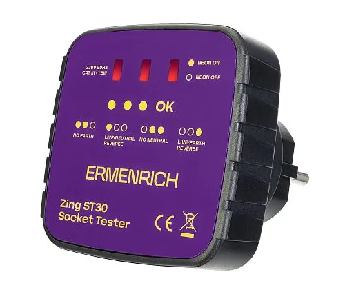 картинка Тестер за захранващи контакти Ermenrich Zing ST30,  1