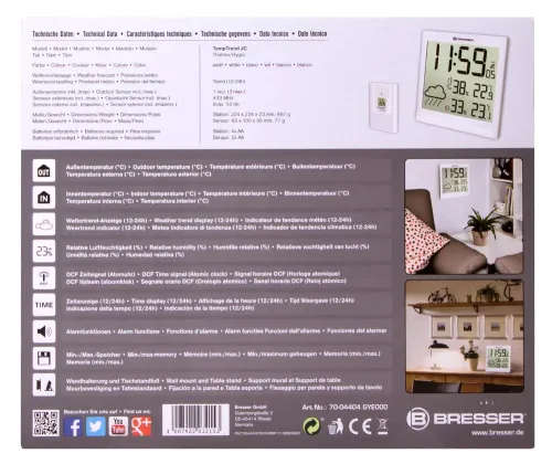 снимка Mетеорологична станция Bresser TemeoTrend JC LCD RC, бяла,  12