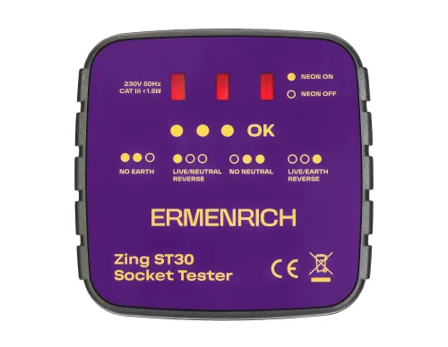 картинка Тестер за захранващи контакти Ermenrich Zing ST30,  2
