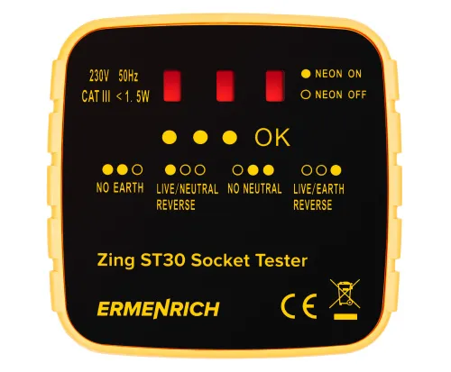 фотография Тестер за захранващи контакти Ermenrich Zing ST30,  2